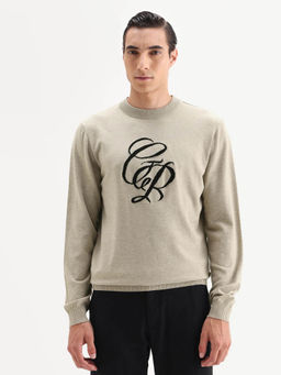 Rare Rabbit - Beige Textured Full Sleeves Sweater