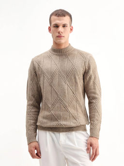 Rare Rabbit - Beige Textured Full Sleeves Sweater