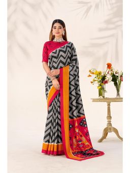 LooknBook Art - Black Grace In Every Thread Taser Silk Printed Saree with Unstitched Blouse