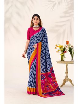 LooknBook Art - Blue Grace In Every Thread Taser Silk Printed Saree with Unstitched Blouse