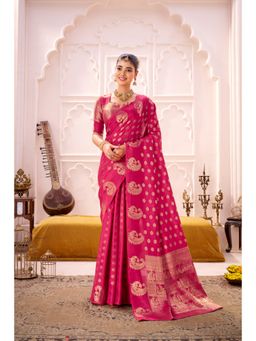 LooknBook Art - Pink Timeless Elegance Kanjivaram Sarees with Unstitched Blouse