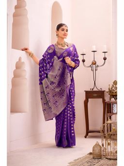 LooknBook Art - Purple Timeless Elegance Kanjivaram Sarees with Unstitched Blouse