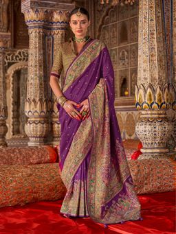 Elora - Purple Poly Viscose Silk Printed Banarasi Saree with Unstitched Blouse