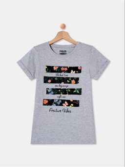 R&B - Grey Pure Cotton Half Sleeves Round Neck Regular Fit Printed T-Shirt