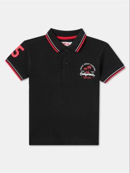 R&B - Black Pure Cotton Half Sleeves Collar Neck Regular Fit Solid Polo T-Shirt