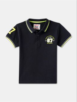 R&B - Navy Blue Pure Cotton Half Sleeves Collar Neck Regular Fit Solid Polo T-Shirt