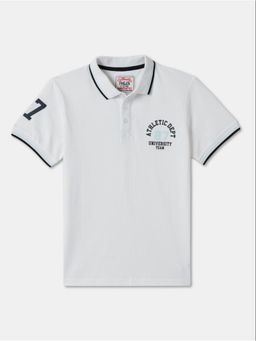 R&B - White Pure Cotton Half Sleeves Collar Neck Regular Fit Solid Polo T-shirt