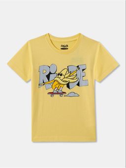 R&B - Yellow Pure Cotton Half Sleeves Round Neck Regular Fit Printed T-Shirt