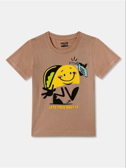 R&B - Brown Pure Cotton Half Sleeves Round Neck Regular Fit Printed T-Shirt