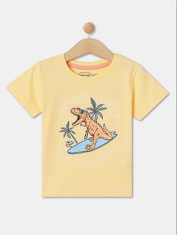 R&B - Yellow Pure Cotton Half Sleeves Round Neck Regular Fit Printed T-Shirt