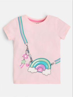 R&B - Pink Pure Cotton Half Sleeves Round Neck Regular Fit Printed T-Shirt