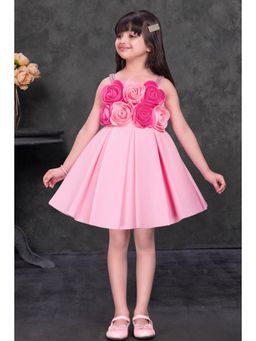 Lagorii - Pink Satin Sleeveless Shoulder Straps Flared Fit Self Design Dress
