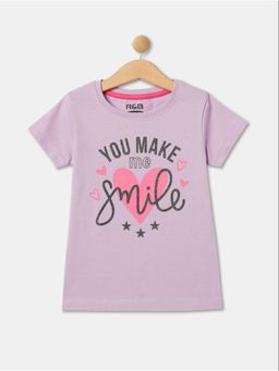 R&B - Purple Pure Cotton Half Sleeves Round Neck Regular Fit Printed T-Shirt