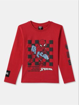 R&B - Red Pure Cotton Full Sleeves Round Neck Regular Fit Graphic T-Shirt