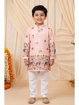BT DEZINES - Peach Rayon Full Sleeves Mandarin Neck Regular Fit Floral Kurta With Pyjama