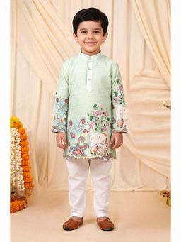 BT DEZINES - Green Rayon Full Sleeves Mandarin Neck Printed Kurta With Pyjama