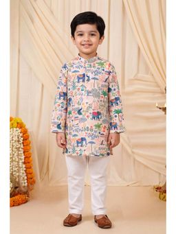 BT DEZINES - Peach Rayon Full Sleeves Mandarin Neck Printed Kurta With Pyjama