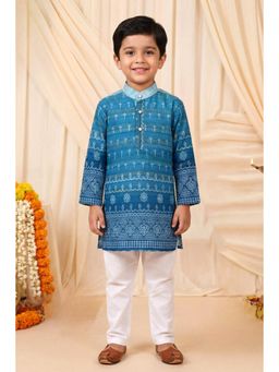 BT DEZINES - Blue Rayon Full Sleeves Mandarin Neck Regular Fit Printed Kurta With Pyjama