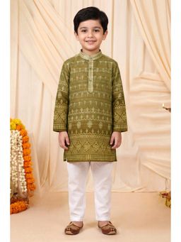 BT DEZINES - Olive Rayon Full Sleeves Mandarin Neck Printed Kurta With Pyjama