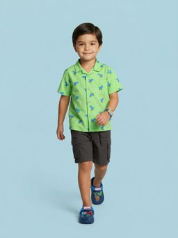 Nautinati - Green Pure Cotton Half Sleeves Printed Shirt With Shorts