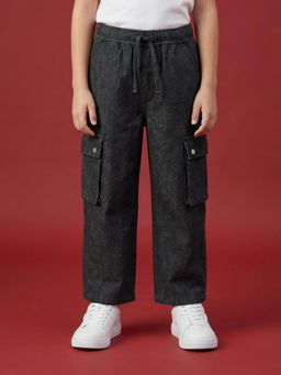 Nautinati - Black Pure Cotton Regular Fit Straight Leg Mid Waist Solid Jeans