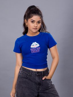 TeenTrums - Blue Cotton Half Sleeves Crew Neck Fitted Fit Graphic T-Shirt