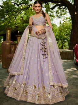 Panchhi - Lavender Chinnon Sequin Embroidery Semi Stitched Lehenga & Choli with Dupatta (Set of 3)