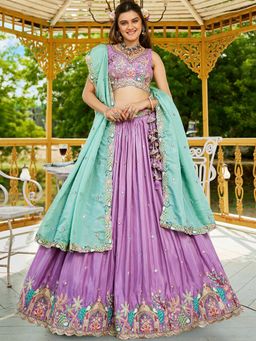 Panchhi - Lavender Satin Sequin Embroidery Semi Stitched Lehenga & Choli with Dupatta (Set of 3)
