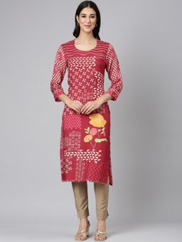 NEERU'S - Maroon Casual Tribal Straight Kurta