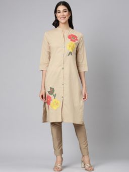 NEERU'S - Beige Casual Solid Straight Kurta