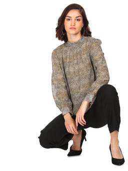 Flying Machine - Multi-Color High Neck Printed Top
