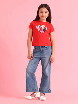 U.S. POLO ASSN. - Kids Girls Blue Embellished/Sequined Jeans