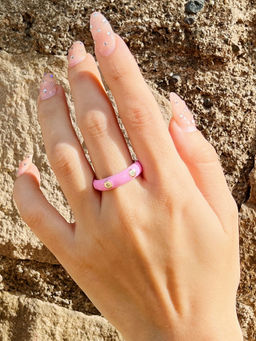 Pipa Bella by Nykaa Fashion - Pink Enamel Stone Embellished Ring