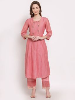 DART STUDIO - Embroidered Peach Ceri A-line Kurta