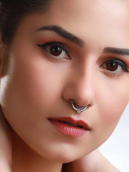 Priyaasi - Sheer By Oxidised Silver Tribal Floral Septum Nose Ring