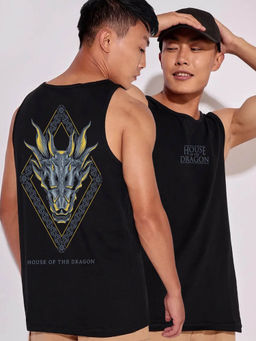 Bewakoof - Men's Black House Of The Dragon Blood Graphic Printed Vest