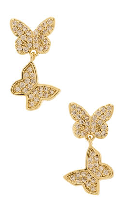By Adina Eden - Pave Double Butterfly Sideway Dangle Stud Earring