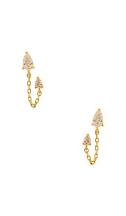 By Adina Eden - Double Cz Teardrop Chain Stud Earring