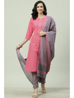 Biba - Pink Cotton Unstitched Suit (Set of 3)
