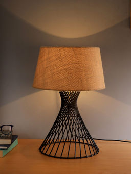Homesake - Metal Spiral Table Lamp Beige Black Jute Shade