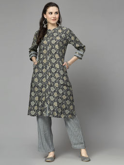 Nayam by lakshita - Foil Printed Button Placket Kurta with Pant (Set of 2)