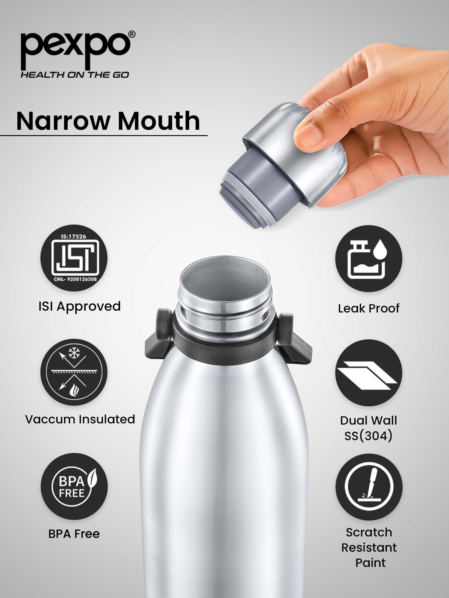 Buy Pexpo Silver Echo Stainless Steel Vacuum Insulated Flask