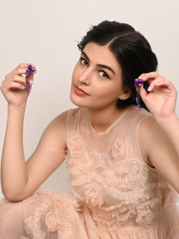 Odette - Purple Minimal Floral Tassel Earrings