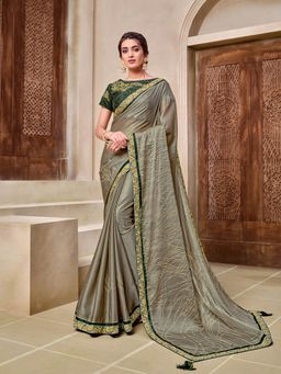 Odette - Olive Green Silk Georgette Designer Saree with Unstitched Blouse
