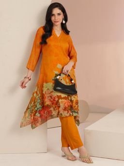 Libas - Women Orange Chiffon Kurta with Trouser