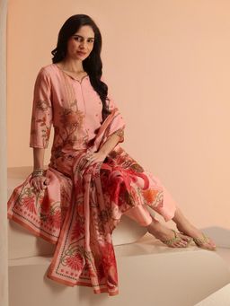 Libas - Women Pink Muslin Kurta with Trouser and Dupatta