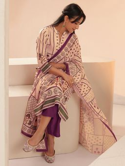 Libas - Women Beige Muslin Kurta with Trouser and Dupatta