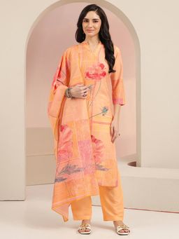 Libas - Women Peach Muslin Kurta with Trouser and Dupatta