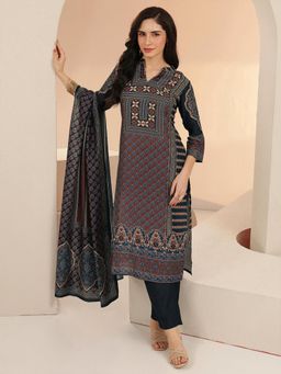 Libas - Women Maroon Cotton Blend Kurta with Trouser and Dupatta