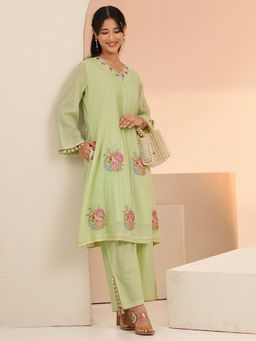 Libas - Women Green Cotton Kurta with Trouser